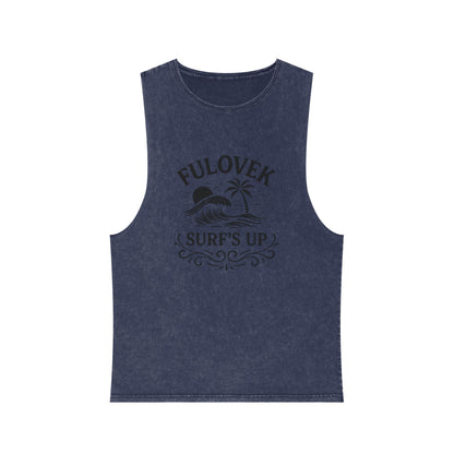 FULOVEK - Unisex Stonewash Tank Top - Surf's Up Design for Beach Lovers