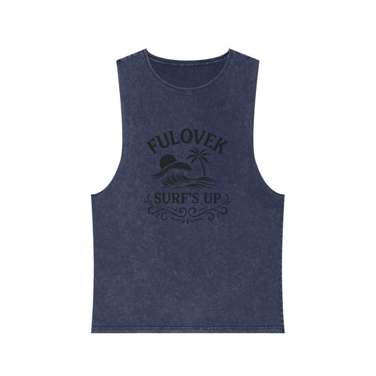FULOVEK - Unisex Stonewash Tank Top - Surf's Up Design for Beach Lovers