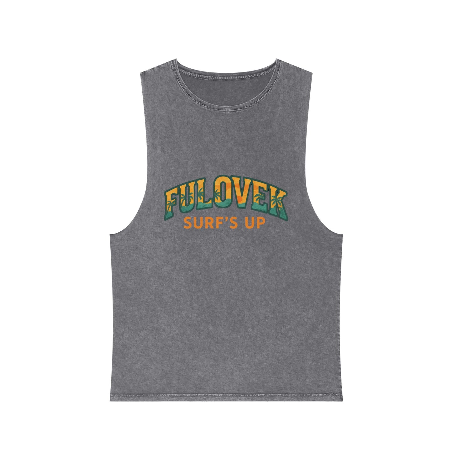 FULOVEK - Unisex Stonewash Tank Top - Surf's Up Design for Beach Lovers