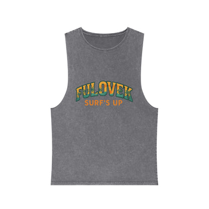 FULOVEK - Unisex Stonewash Tank Top - Surf's Up Design for Beach Lovers