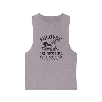 FULOVEK - Unisex Stonewash Tank Top - Surf's Up Design for Beach Lovers