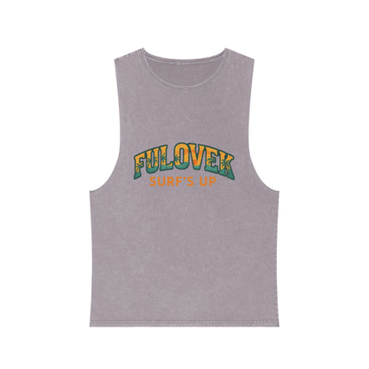 FULOVEK - Unisex Stonewash Tank Top - Surf's Up Design for Beach Lovers