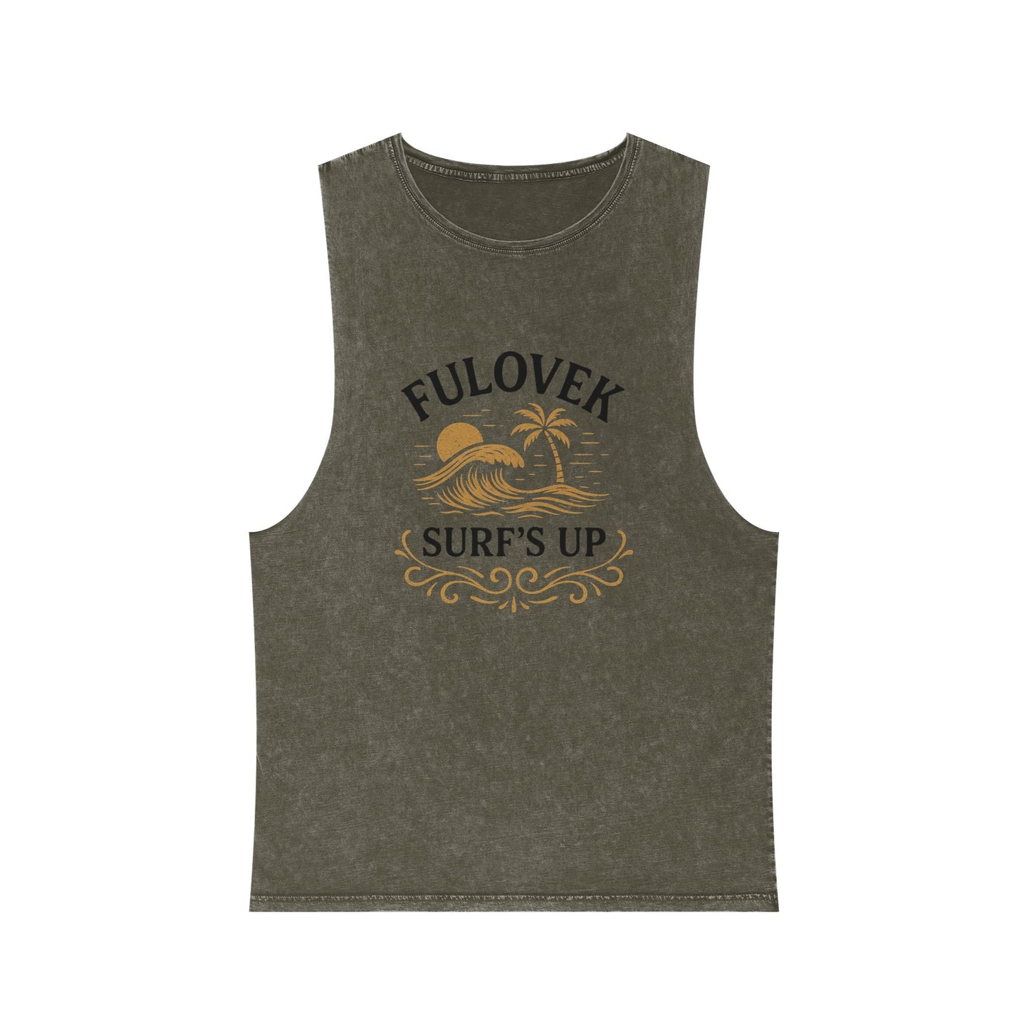 FULOVEK - Unisex Stonewash Tank Top - Surf's Up Design for Beach Lovers