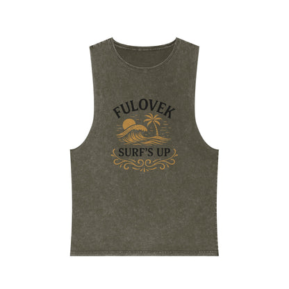 FULOVEK - Unisex Stonewash Tank Top - Surf's Up Design for Beach Lovers