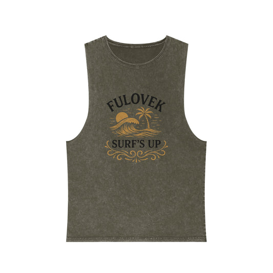 FULOVEK - Unisex Stonewash Tank Top - Surf's Up Design for Beach Lovers