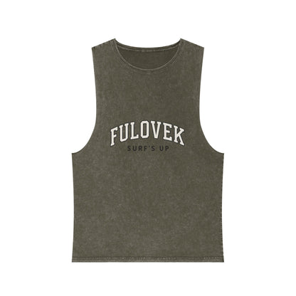 FULOVEK - Unisex Stonewash Tank Top - Surf's Up Design for Beach Lovers