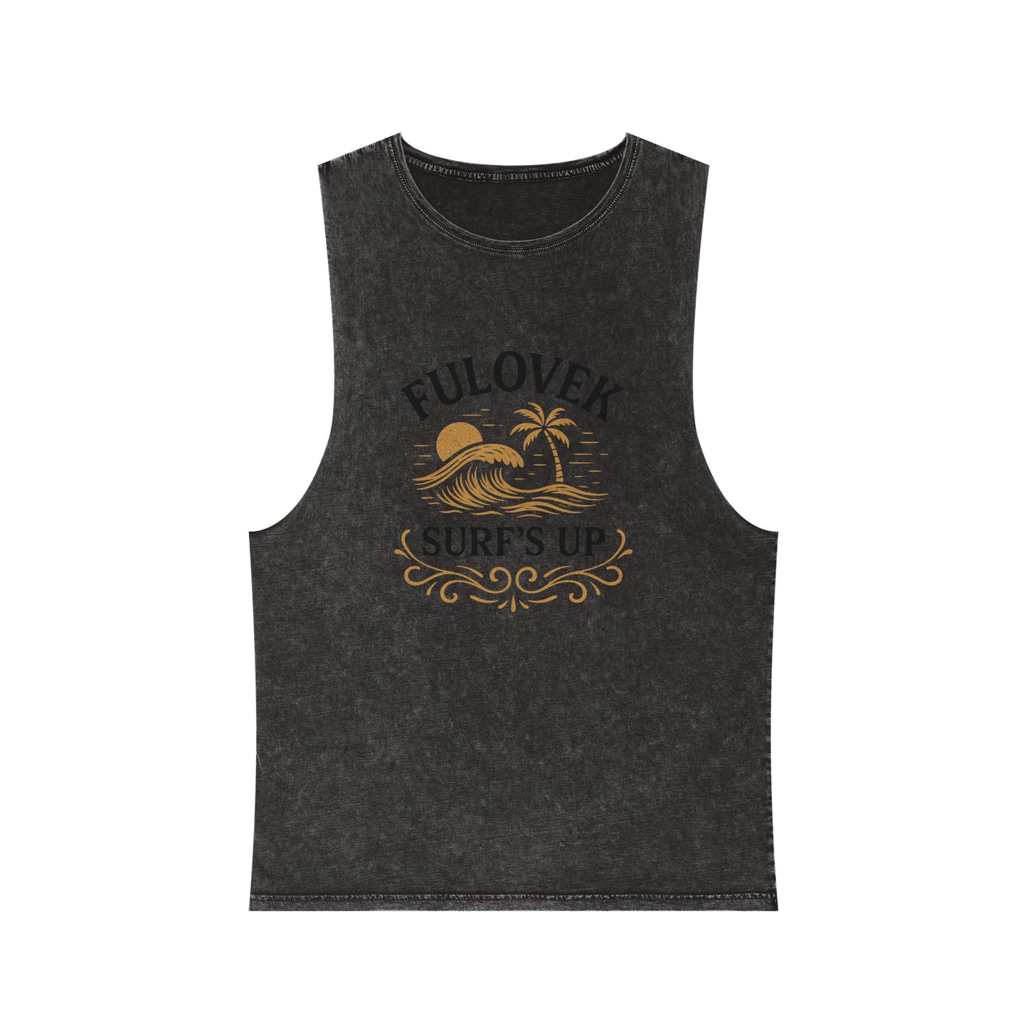 FULOVEK - Unisex Stonewash Tank Top - Surf's Up Design for Beach Lovers