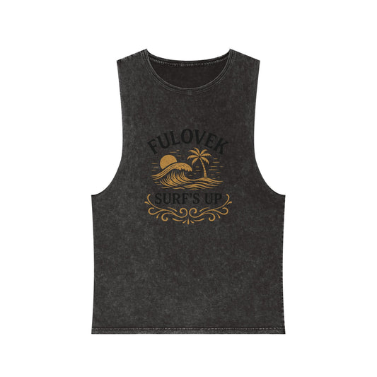 FULOVEK - Unisex Stonewash Tank Top - Surf's Up Design for Beach Lovers