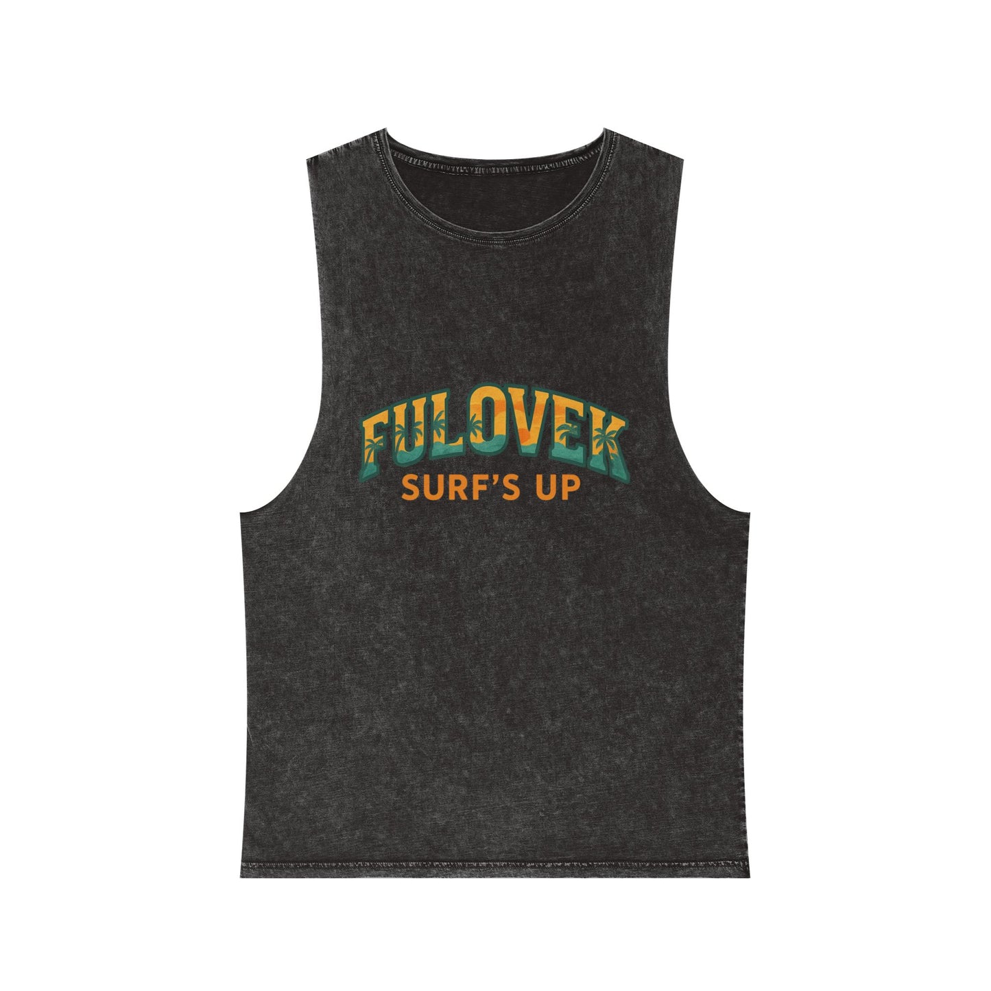 FULOVEK - Unisex Stonewash Tank Top - Surf's Up Design for Beach Lovers