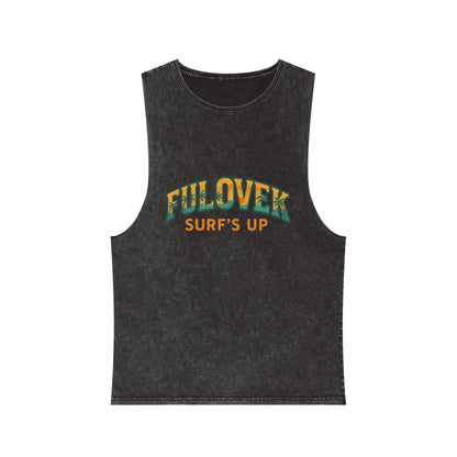 FULOVEK - Unisex Stonewash Tank Top - Surf's Up Design for Beach Lovers