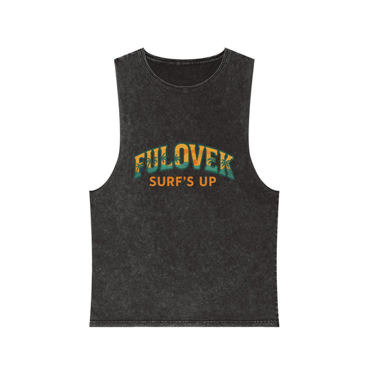 FULOVEK - Unisex Stonewash Tank Top - Surf's Up Design for Beach Lovers