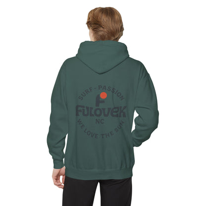 FULOVEK - Unisex Garment-Dyed Hoodie - Surf Passion, Casual Hoodie for Beach Lovers, Summer Apparel, Gift for Surfers, Travel Clothing