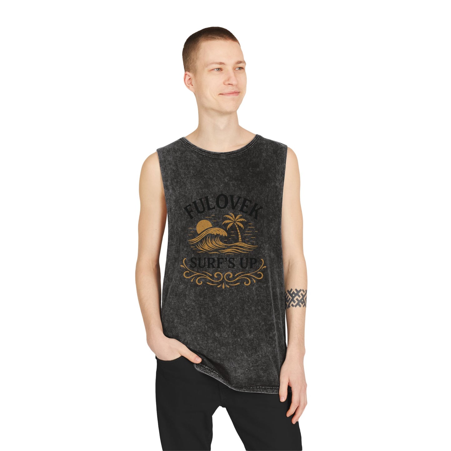 FULOVEK - Unisex Stonewash Tank Top - Surf's Up Design for Beach Lovers