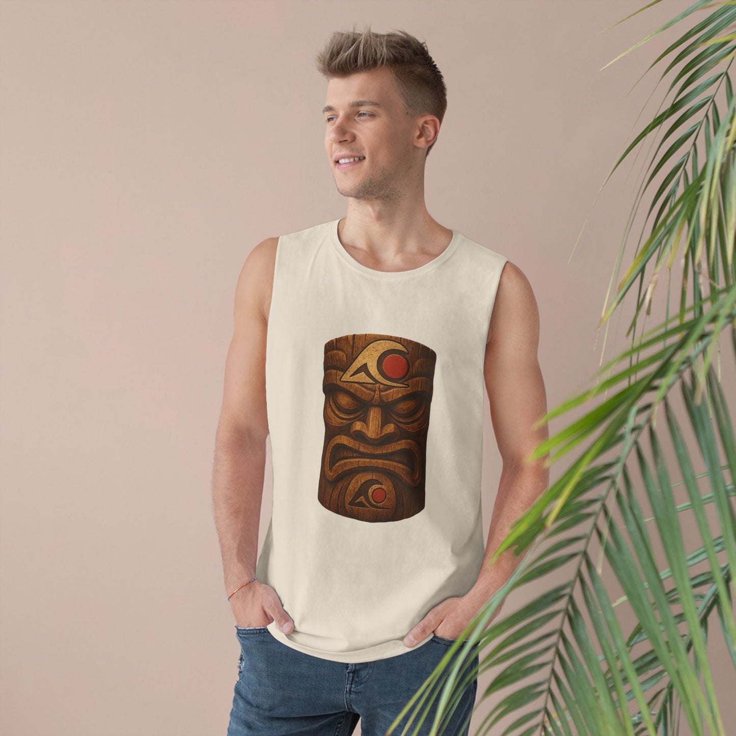 Unisex Tiki Tank Top, Summer Casual Wear, Tropical Vacation Shirt, Beach Party Attire, Outdoor Festival Clothing