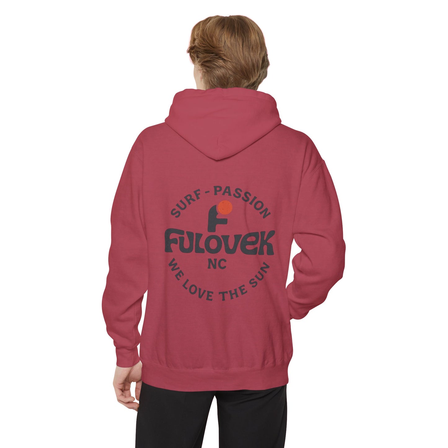 FULOVEK - Unisex Garment-Dyed Hoodie - Surf Passion, Casual Hoodie for Beach Lovers, Summer Apparel, Gift for Surfers, Travel Clothing