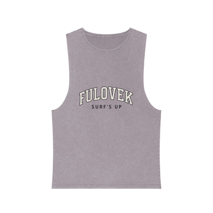 FULOVEK - Unisex Stonewash Tank Top - Surf's Up Design for Beach Lovers