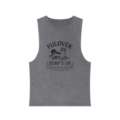 FULOVEK - Unisex Stonewash Tank Top - Surf's Up Design for Beach Lovers