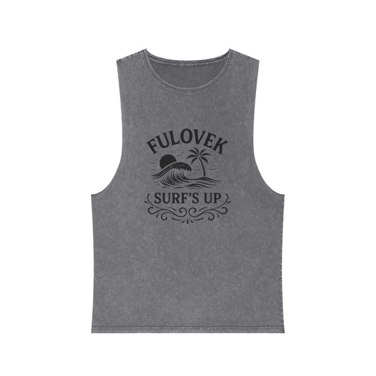 FULOVEK - Unisex Stonewash Tank Top - Surf's Up Design for Beach Lovers