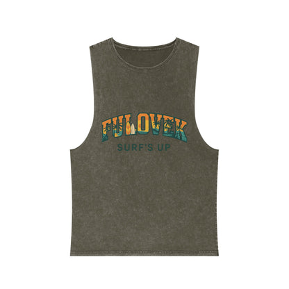 FULOVEK - Unisex Stonewash Tank Top - Surf's Up Design for Beach Lovers