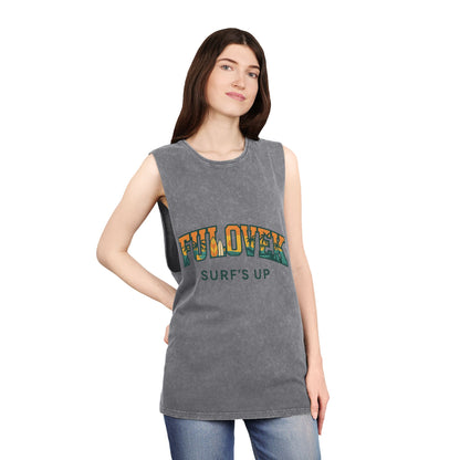 FULOVEK - Unisex Stonewash Tank Top - Surf's Up Design for Beach Lovers