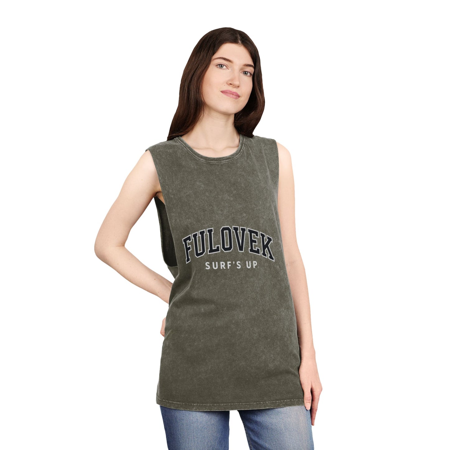 FULOVEK - Unisex Stonewash Tank Top - Surf's Up Design for Beach Lovers