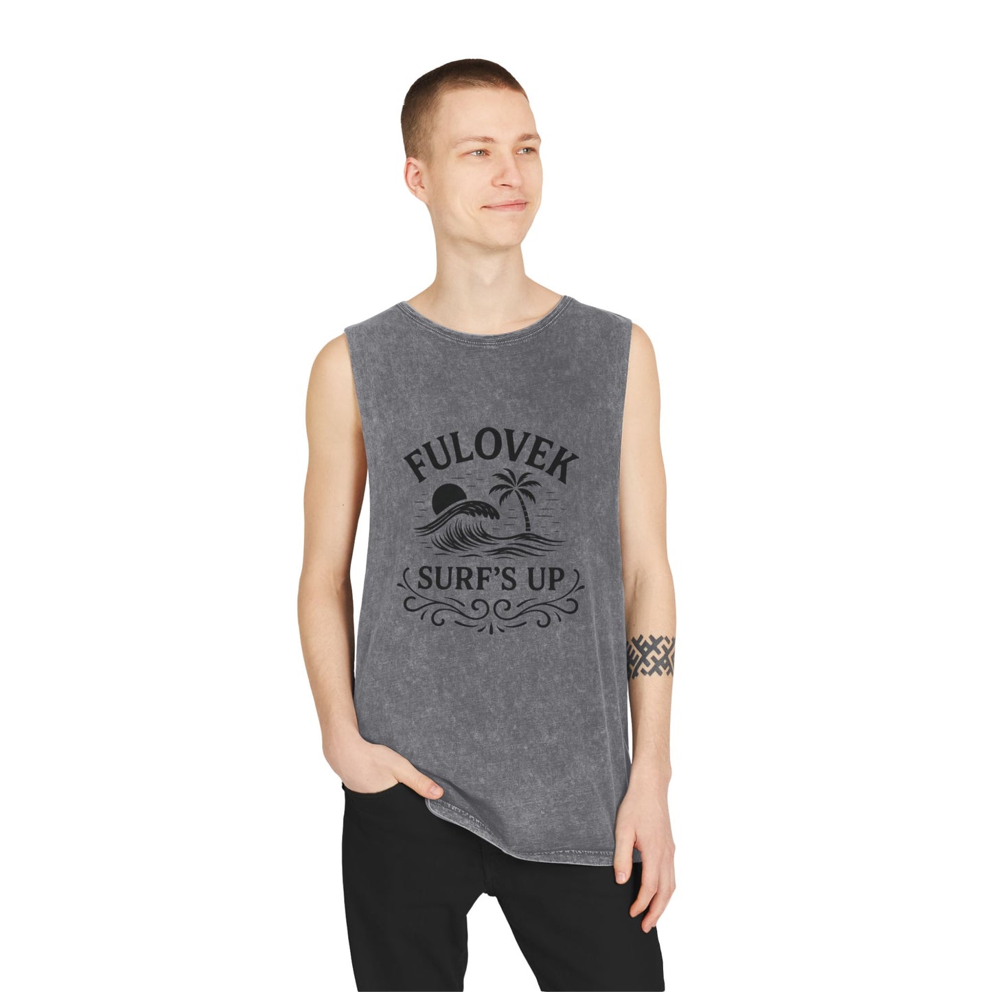 FULOVEK - Unisex Stonewash Tank Top - Surf's Up Design for Beach Lovers