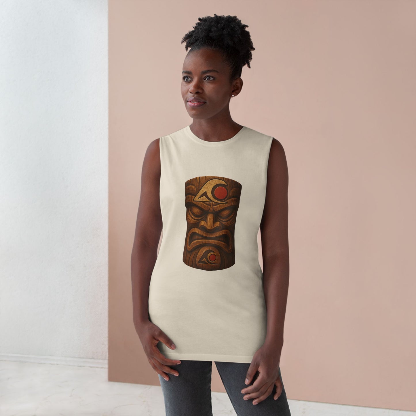 Unisex Tiki Tank Top, Summer Casual Wear, Tropical Vacation Shirt, Beach Party Attire, Outdoor Festival Clothing
