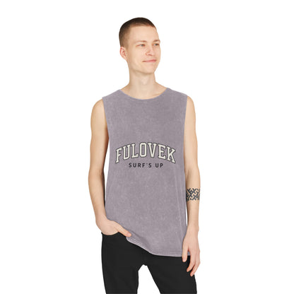 FULOVEK - Unisex Stonewash Tank Top - Surf's Up Design for Beach Lovers